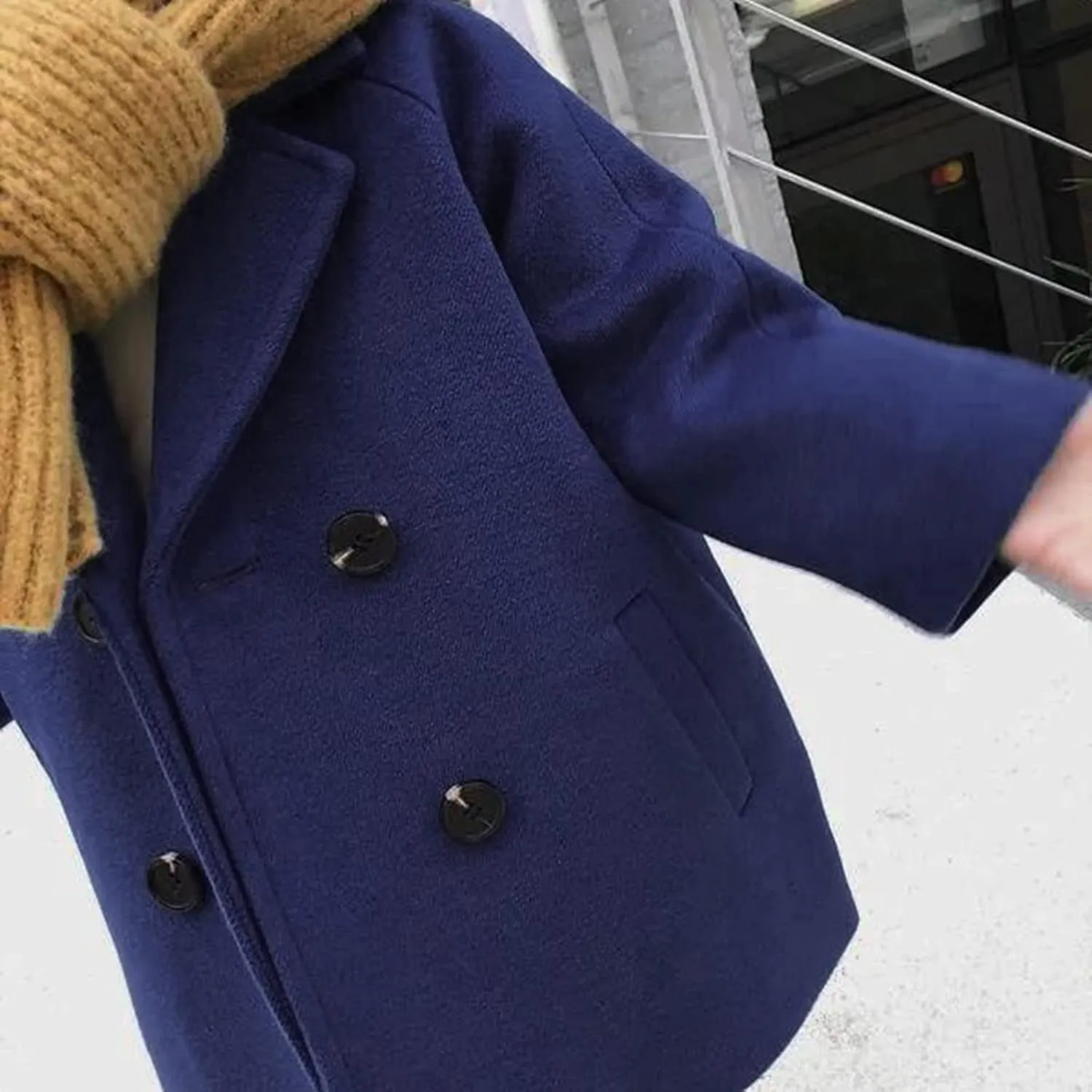 Toddler Boys Trench Coat Double Breasted Notched Wool Lapel Peacoat Baby Boys Long Winter Coat Faux Fur Jacket Overcoat