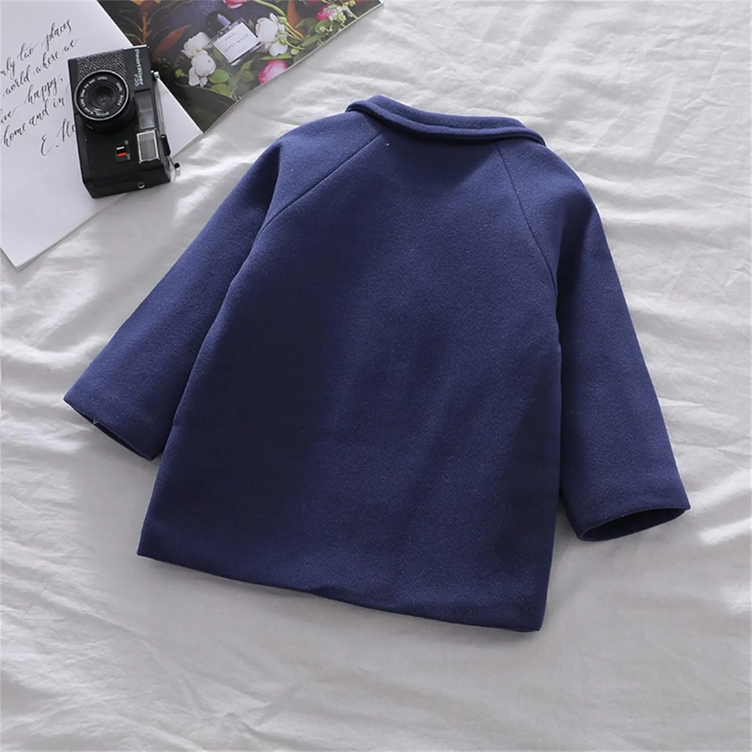 Toddler Boys Trench Coat Double Breasted Notched Wool Lapel Peacoat Baby Boys Long Winter Coat Faux Fur Jacket Overcoat