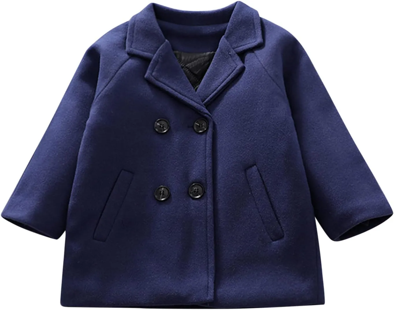 Toddler Boys Trench Coat Double Breasted Notched Wool Lapel Peacoat Baby Boys Long Winter Coat Faux Fur Jacket Overcoat