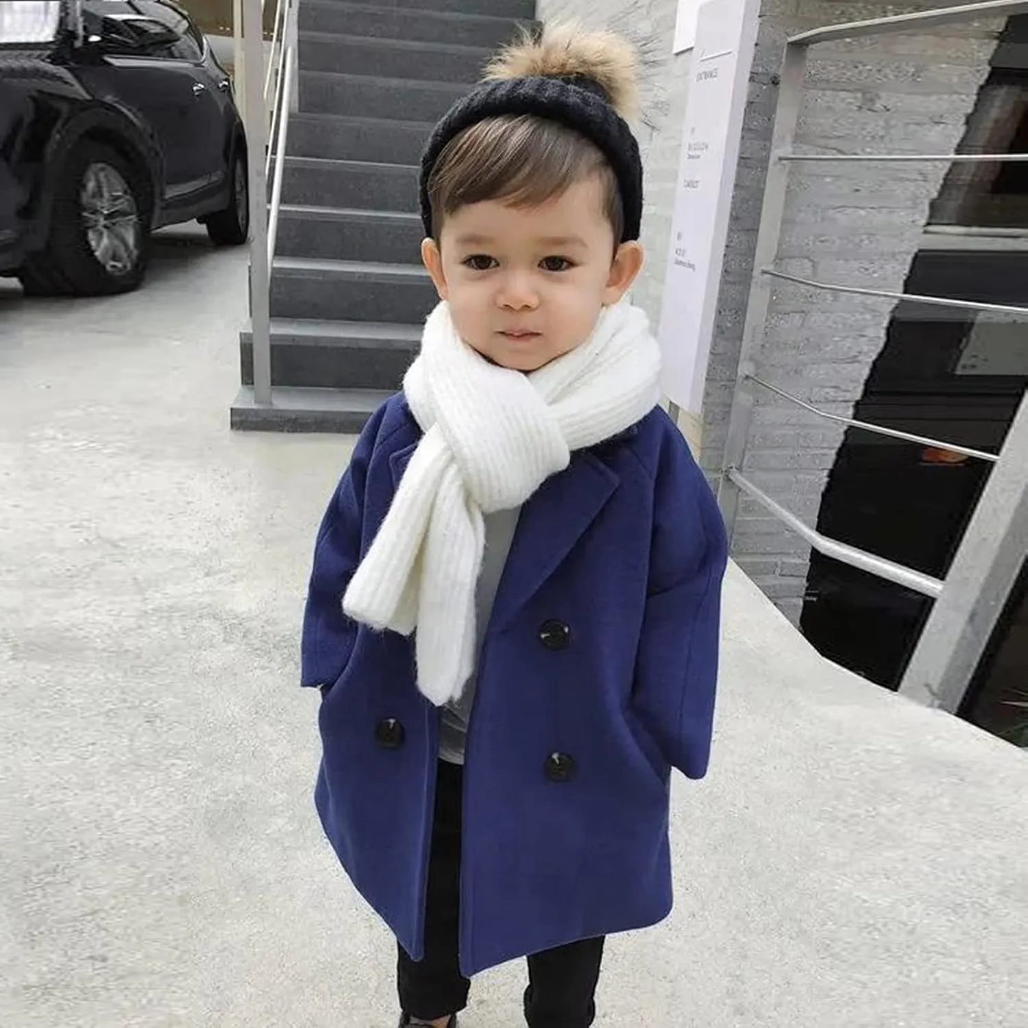 Toddler Boys Trench Coat Double Breasted Notched Wool Lapel Peacoat Baby Boys Long Winter Coat Faux Fur Jacket Overcoat