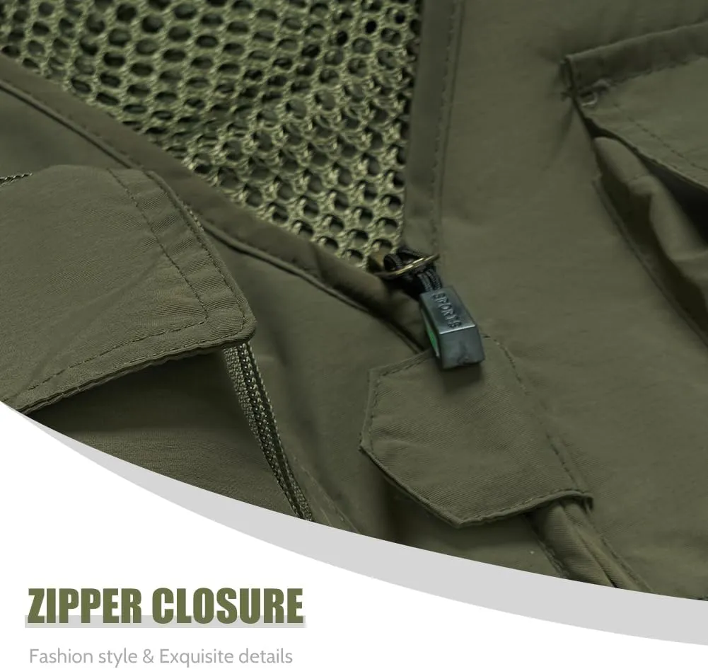 TOLOER Men's Summer Fishing Vest Multi Pockets Casual Vests Waterproof Quick Dry Outdoor Mountain Photography