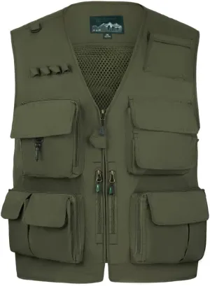 TOLOER Men's Summer Fishing Vest Multi Pockets Casual Vests Waterproof Quick Dry Outdoor Mountain Photography