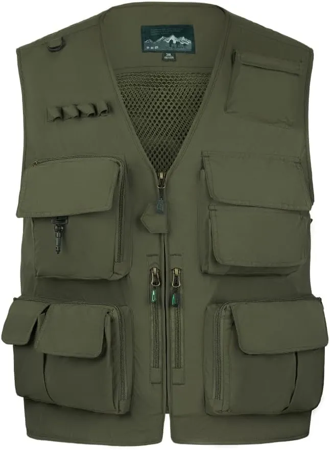 TOLOER Men's Summer Fishing Vest Multi Pockets Casual Vests Waterproof Quick Dry Outdoor Mountain Photography
