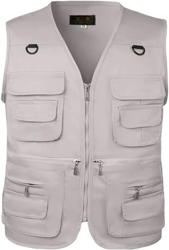 TOLOER Men's Summer Fishing Vest Multi Pockets Casual Vests Waterproof Quick Dry Outdoor Mountain Photography