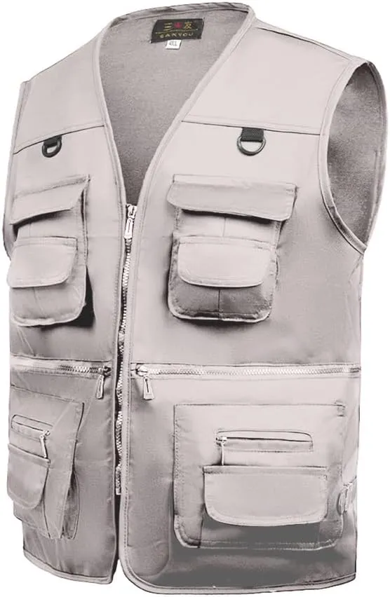 TOLOER Men's Summer Fishing Vest Multi Pockets Casual Vests Waterproof Quick Dry Outdoor Mountain Photography