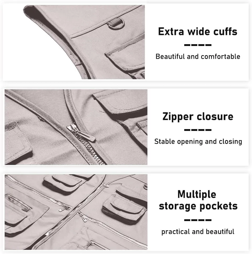TOLOER Men's Summer Fishing Vest Multi Pockets Casual Vests Waterproof Quick Dry Outdoor Mountain Photography