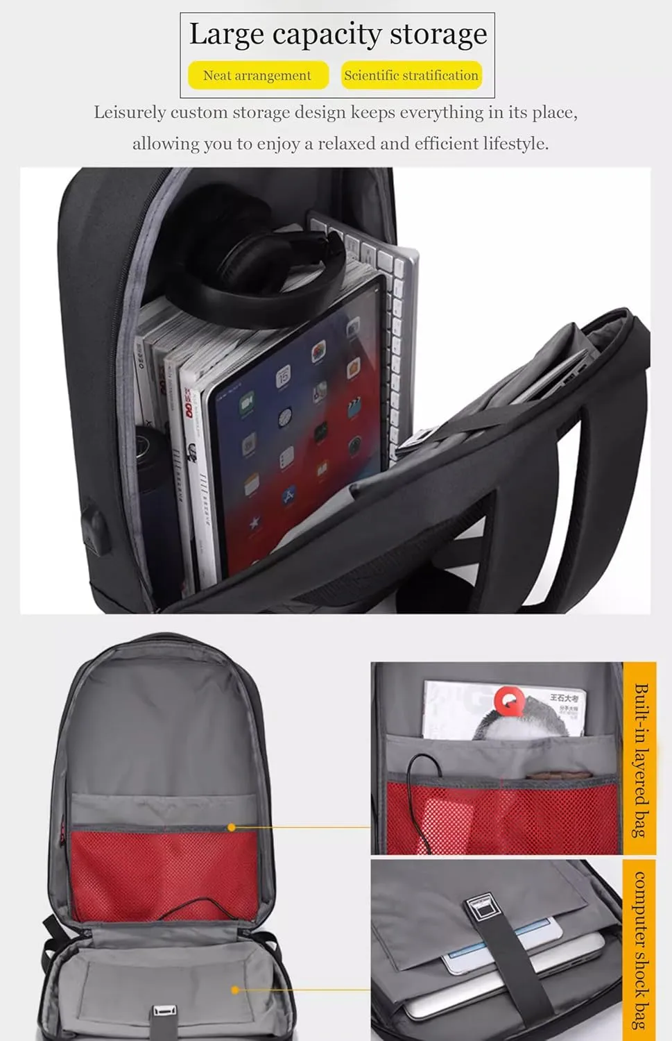 Travel Laptop Backpack for Men Women Business Multifunctional Computer Bag with USB Charging Port Water-Resistant Wear-Resistant Lightweight Casual Daypack Black