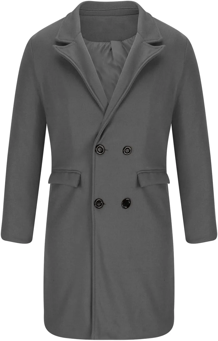 Trench Coat for Men Fashion Wool Blends Single Breasted Notched Collar Pea Coat Cotton-Padded Slim Fit Coat for Winter