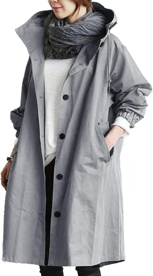Trench Coat Women Hooded Coat Outwear Womens Elegant Windbreaker Wild Womens Double Breasted Classic Long Trench