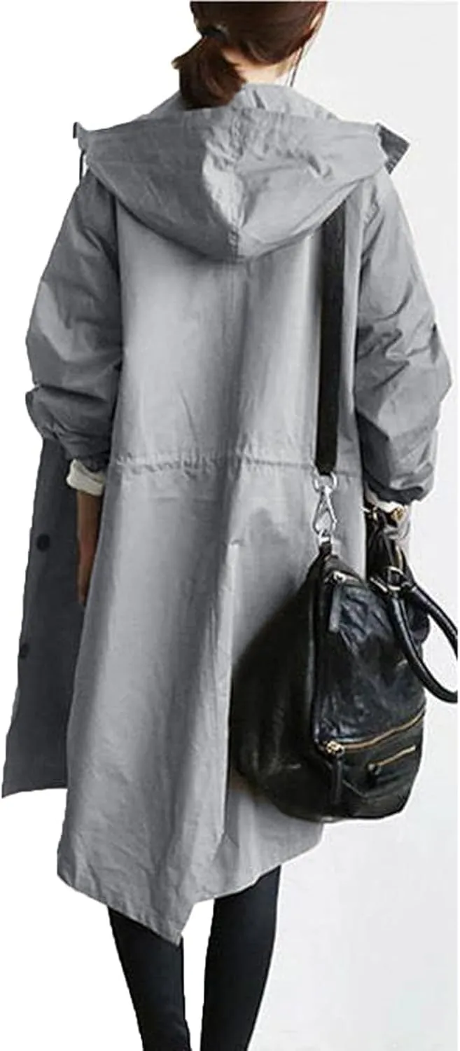 Trench Coat Women Hooded Coat Outwear Womens Elegant Windbreaker Wild Womens Double Breasted Classic Long Trench
