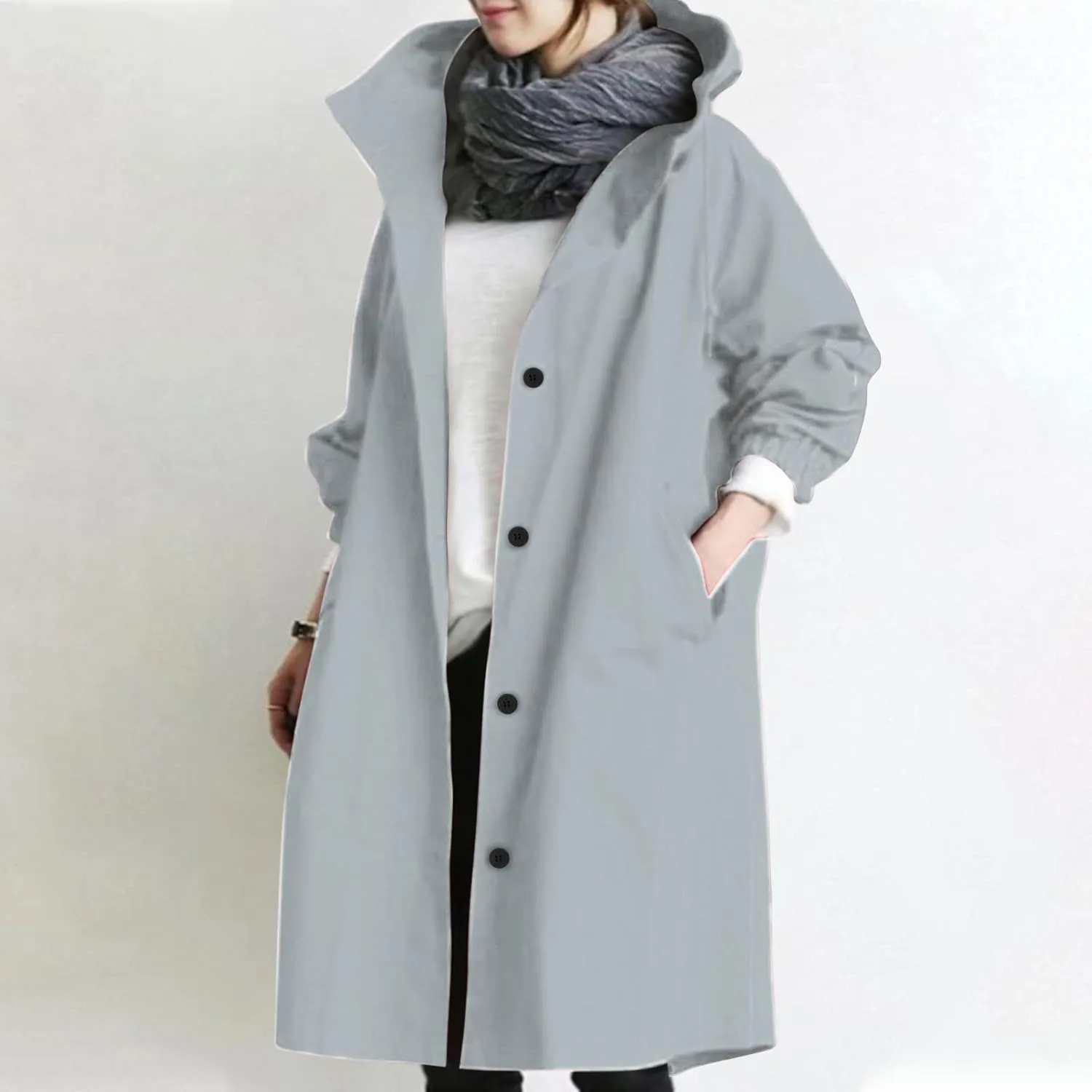 Trench Coats Women Plus Size Rain Jacket Long Anorak Jackets Oversized Hooded Waterproof Windbreaker Button Outerwear
