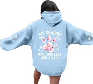 Trendy Hoodie Hoodies for Women Oversized Fleece Drop Shoulder Floral Print Sweatshirts 2024 Fall Fashion Pullover Tops with Pocket Prime Big Deal Days Discount Blue