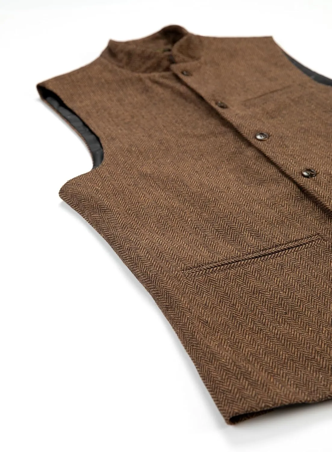 Tuikayoo Mens Herringbone Wool Vests Suit Business Tweed High Collar Waistcoats Slim Fit