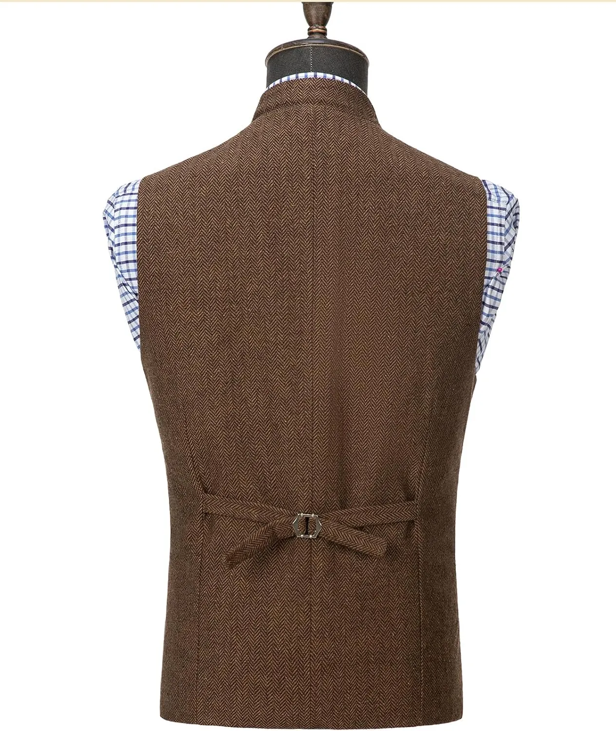 Tuikayoo Mens Herringbone Wool Vests Suit Business Tweed High Collar Waistcoats Slim Fit