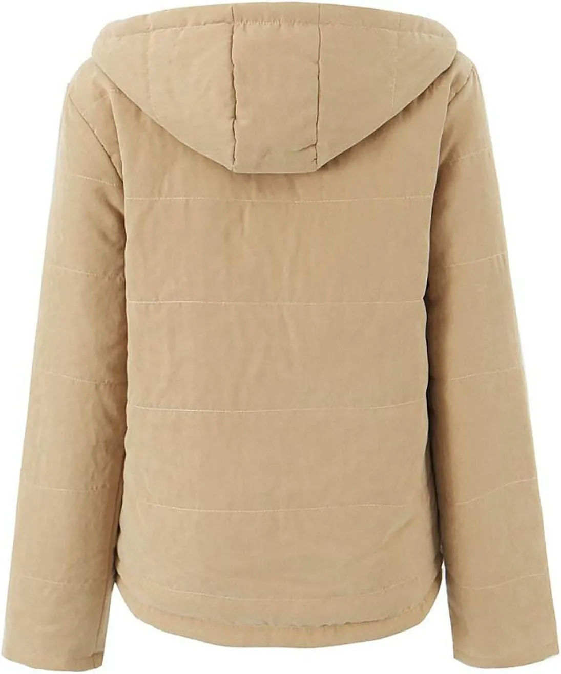Uillui Fleece Lined Cotton Coat for Women Padded Thicken Plush Bread Jacket Hooded Long Sleeved Zipper Button Sherpa Outcoat
