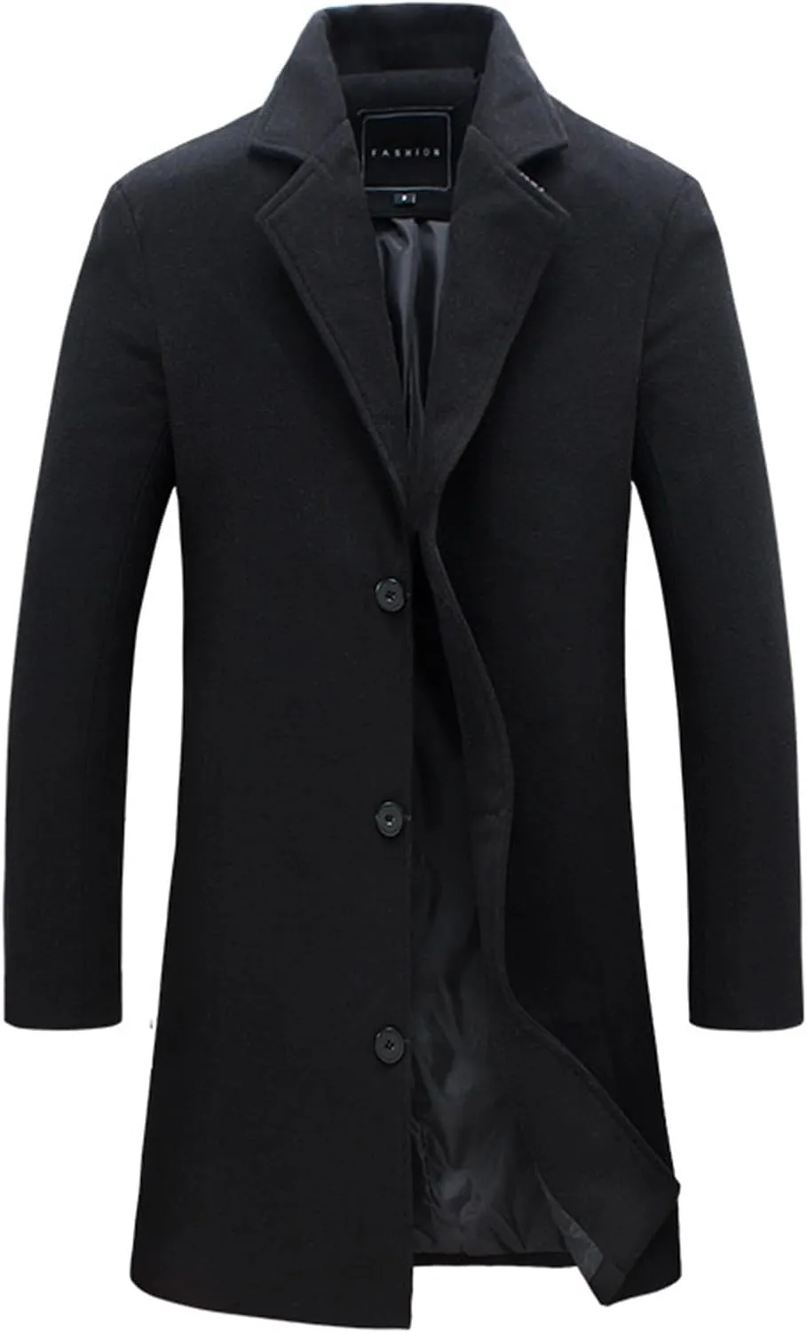 Uillui Mens Classic Pea Coat Wool Cashmere Notch Lapel Casual Trench Coat Winter Windproof Overcoat Single Breasted Top Coat