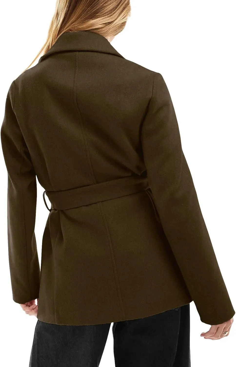 utcoco Women Fashion Belted Wool Trench Coat Notched Lapel Pea Coats Winter Warm Jackets with Pockets