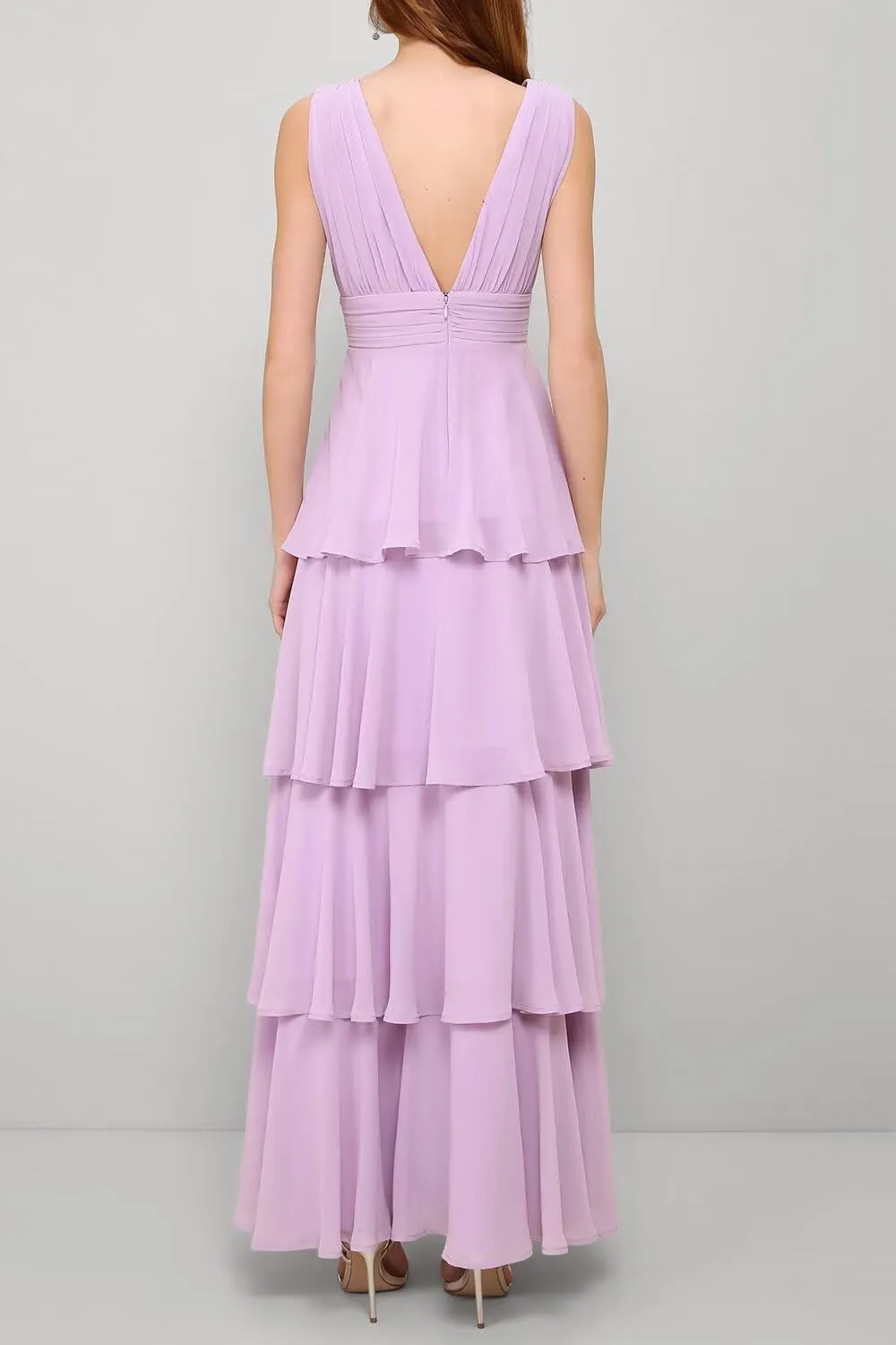 V Neck Bridesmaid Dresses 2025 Chiffon Ruffle Tiered Long Prom Dresses A Line Formal Evening Gowns XOD0436