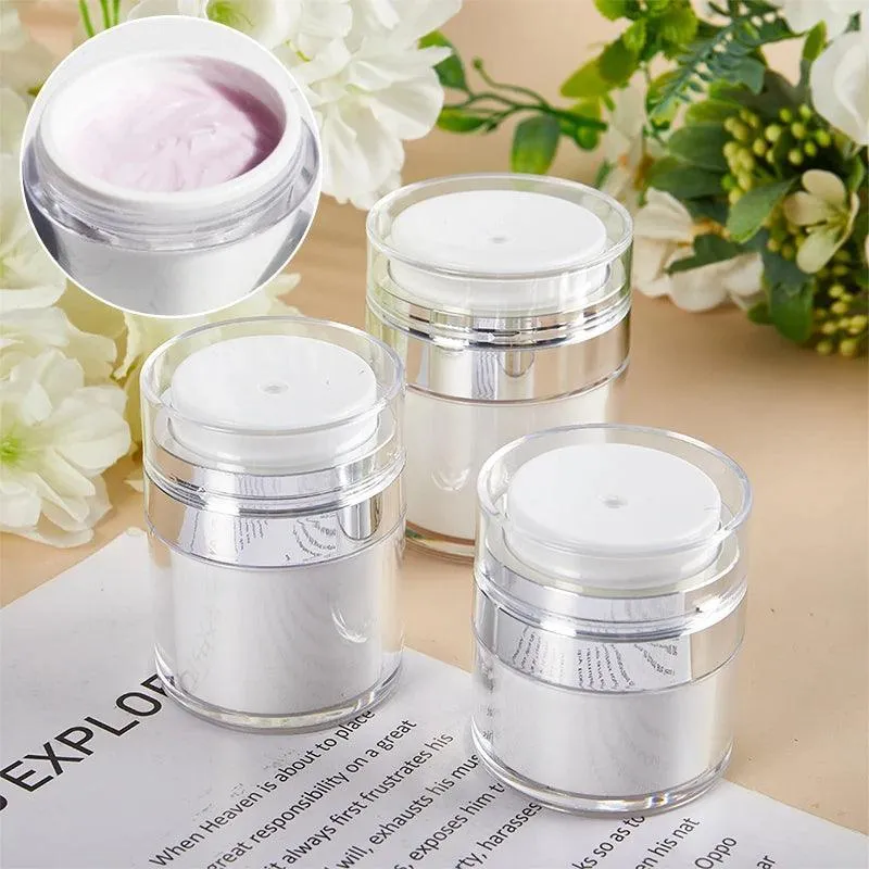 Vacuum Cream Bottles, Airless Pump, 3 Sizes, Durable Acrylic, Mess-Free Dispensing, Ideal for Creams, Lotions, Skin Care, Travel, and Everyday Use