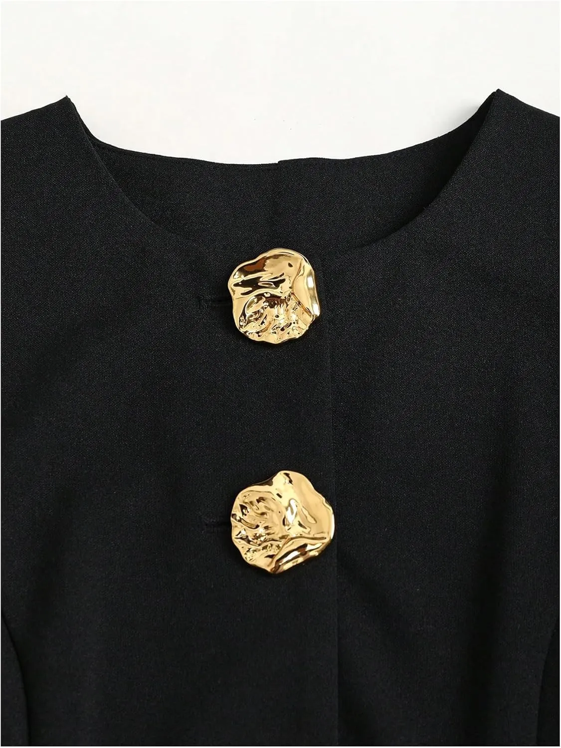 Verdusa Women's Button Down Split Blazer Vests Old Money Crew Neck Fitted Sleeveless Jackets Top