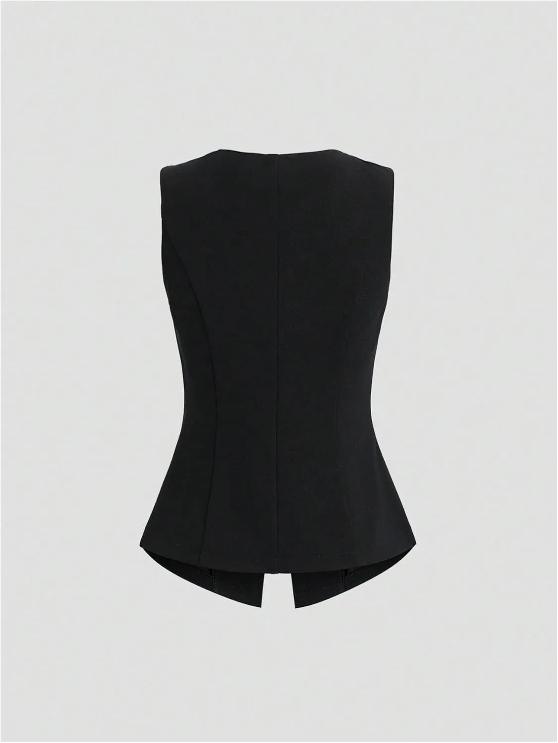 Verdusa Women's Button Down Split Blazer Vests Old Money Crew Neck Fitted Sleeveless Jackets Top