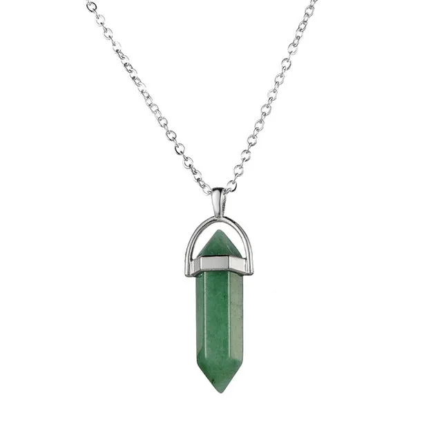 Vintage Bullet Quartz Crystal Necklace Pendant For Women Silver Chain Natural Stone Necklaces & Pendants Fashion Jewelry Bijoux