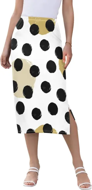 Violet Midi Skirt with Slit Womens Floral Mid Calf Skirt High Waist Stretch Print Skirt