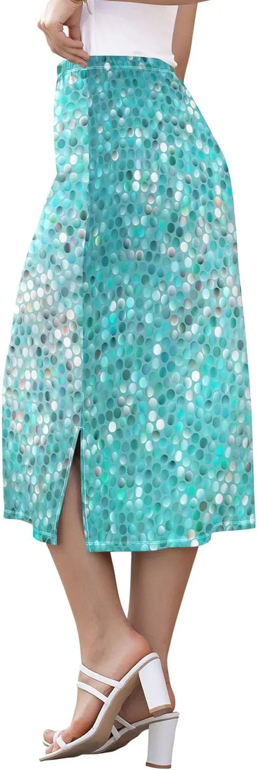 Violet Midi Skirt with Slit Womens Floral Mid Calf Skirt High Waist Stretch Print Skirt