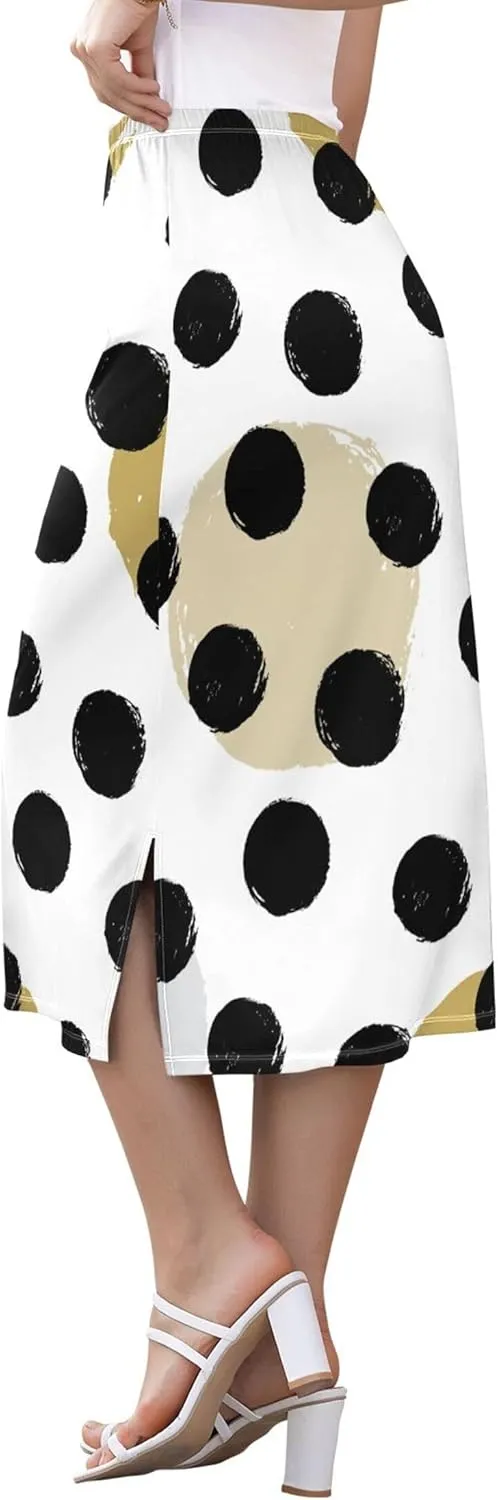 Violet Midi Skirt with Slit Womens Floral Mid Calf Skirt High Waist Stretch Print Skirt