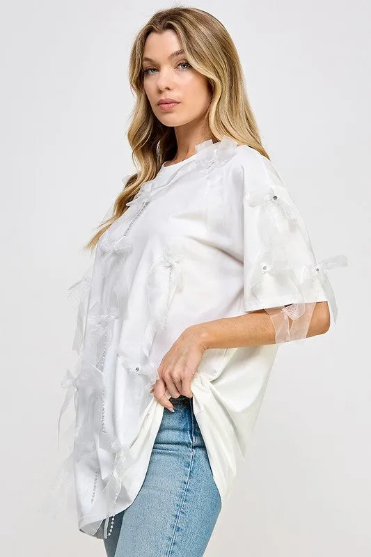 White Ribbon Detail R Neck Tunic