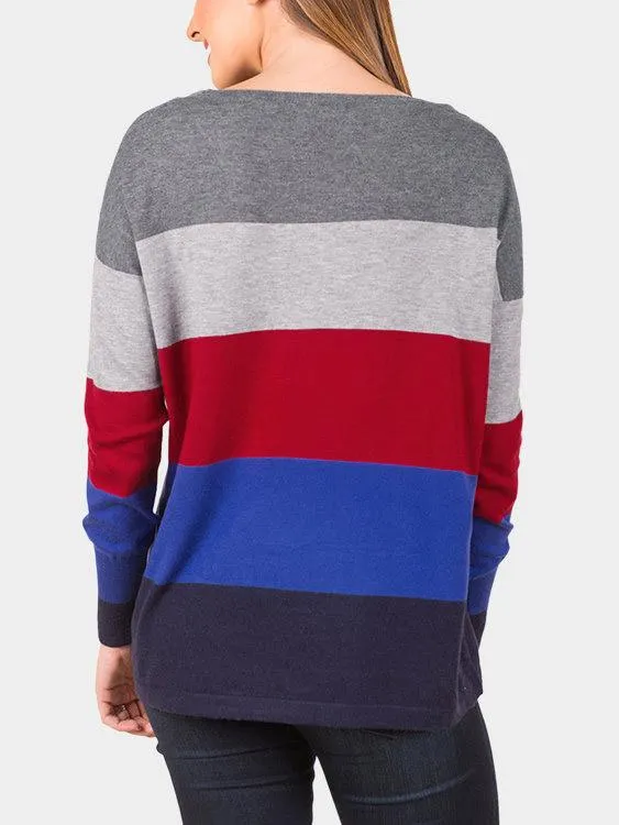 Wholesale Round Neck Stripe Side Pockets Long Sleeve T-Shirts