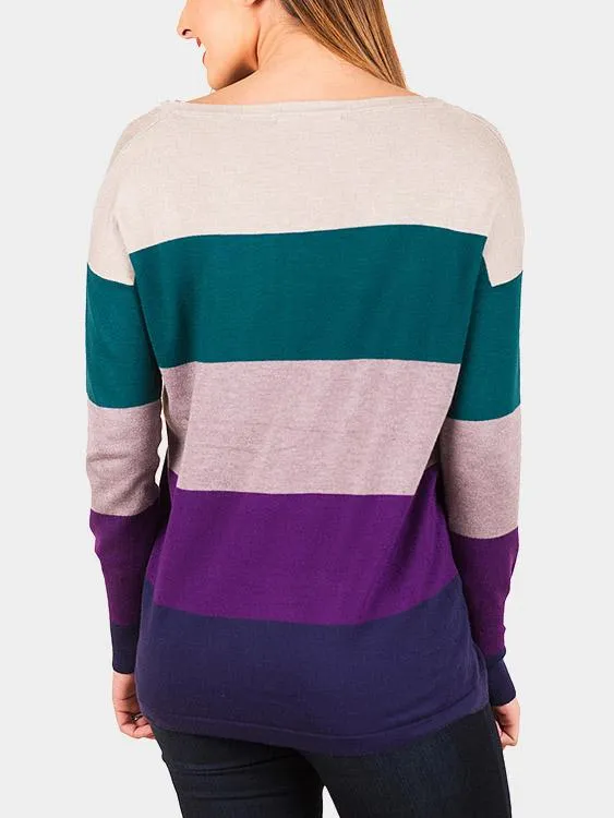 Wholesale Round Neck Stripe Side Pockets Long Sleeve T-Shirts