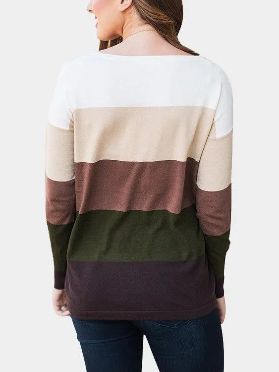 Wholesale Round Neck Stripe Side Pockets Long Sleeve T-Shirts