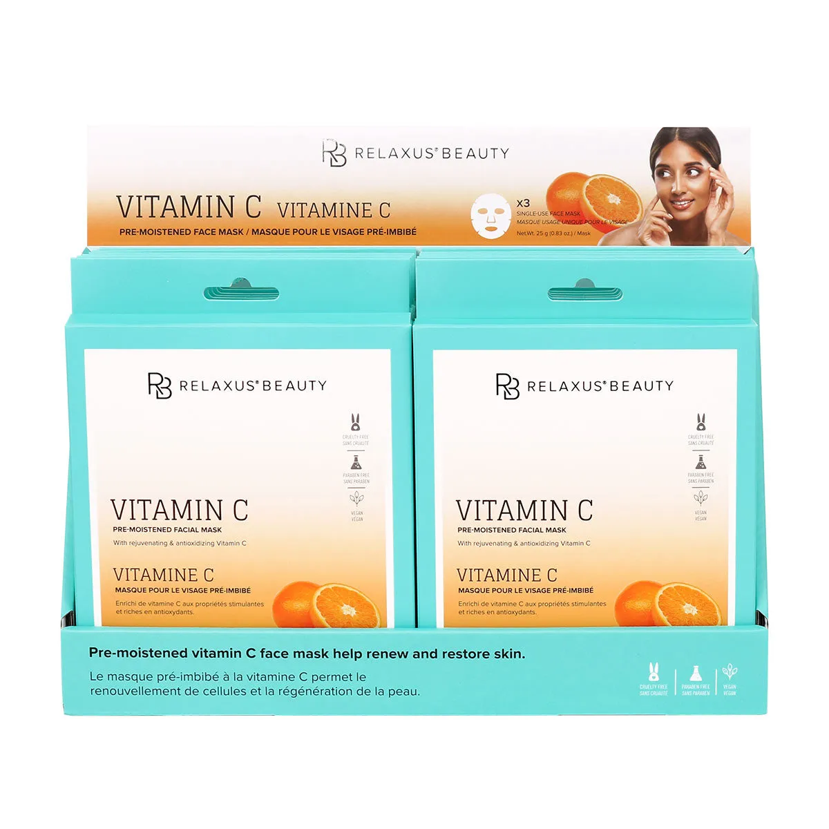 Wholesale Vitamin C Face Masks (3-Pack) - Displayer of 12
