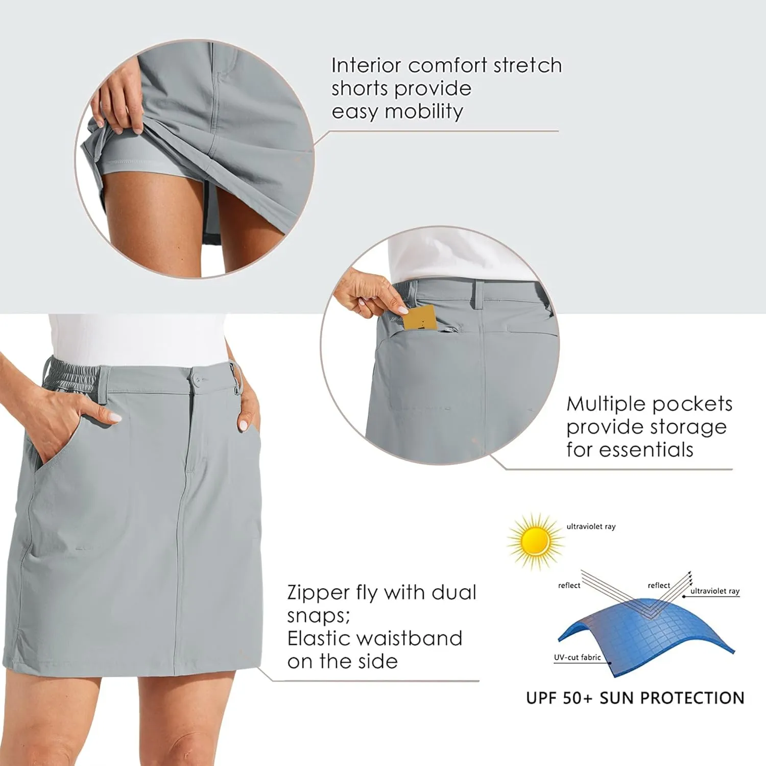 Willit Women's Skorts Golf Casual Skort Skirts UPF 50  Quick Dry Zip Pockets Outdoor Hiking
