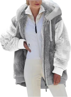 Winter Coats for Women Plus Size Fleece Hooded Jacket Long Sleeve Sherpa Jacket Full Zip Hoodies Winter Clothes