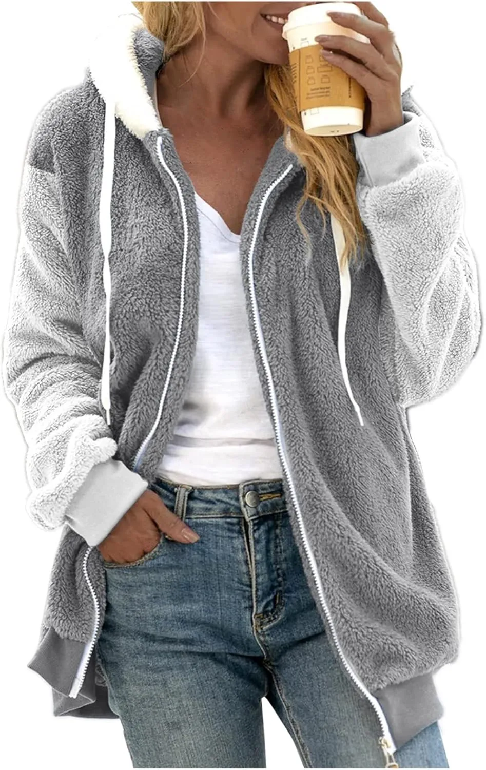 Winter Coats for Women Plus Size Fleece Hooded Jacket Long Sleeve Sherpa Jacket Full Zip Hoodies Winter Clothes