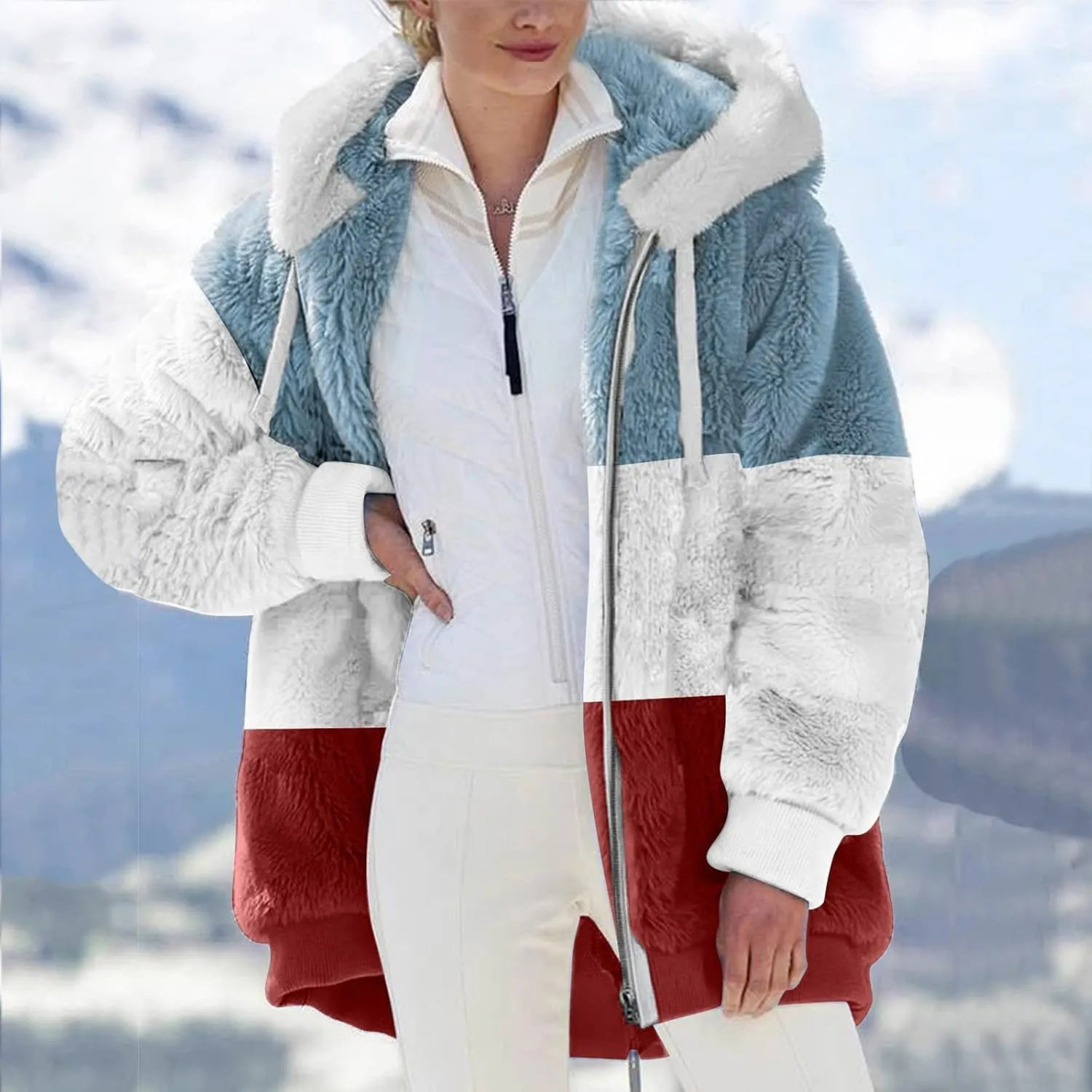 Winter Coats for Women Plus Size Fleece Hooded Jacket Long Sleeve Sherpa Jacket Full Zip Hoodies Winter Clothes