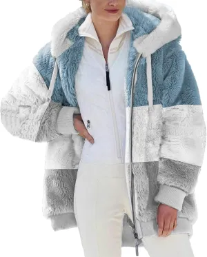 Winter Coats for Women Plus Size Fleece Hooded Jacket Long Sleeve Sherpa Jacket Full Zip Hoodies Winter Clothes