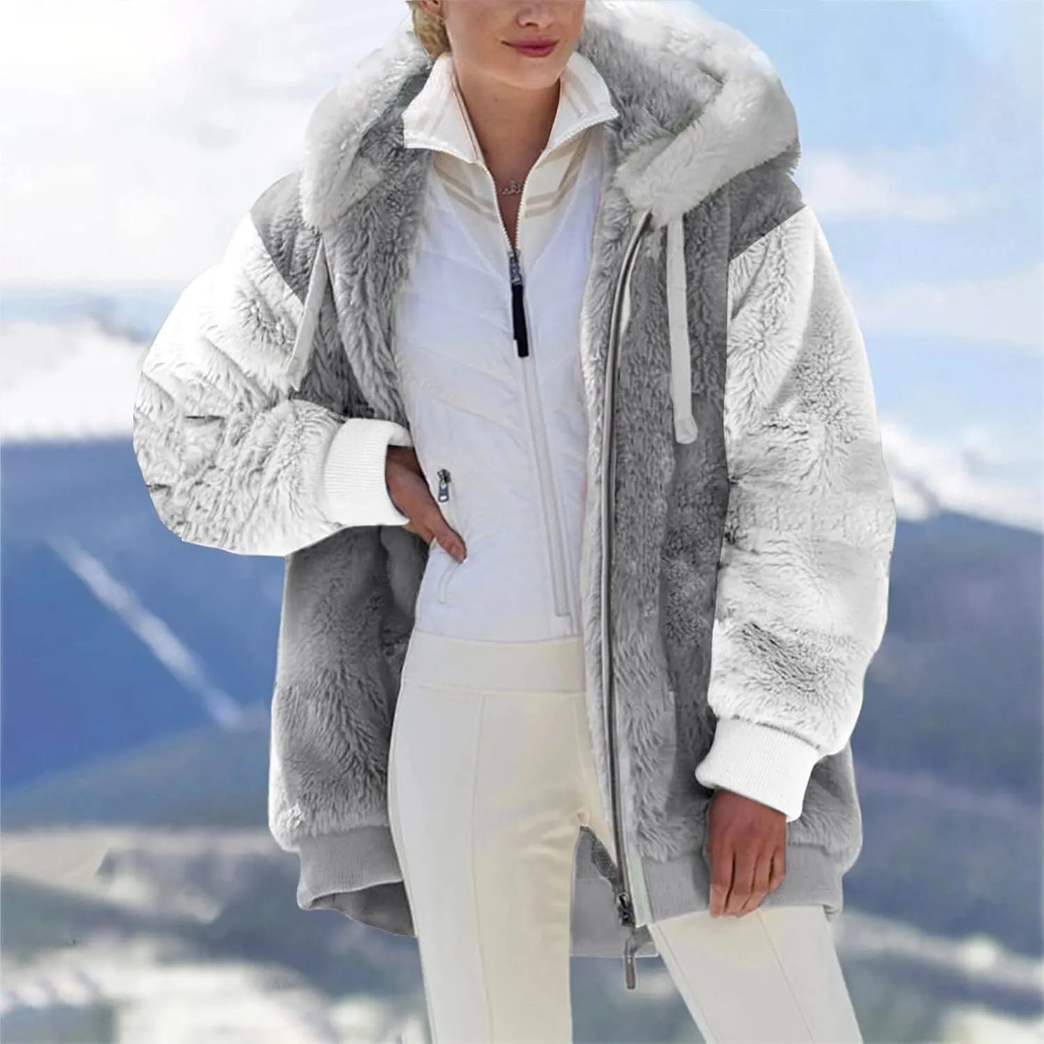 Winter Coats for Women Plus Size Fleece Hooded Jacket Long Sleeve Sherpa Jacket Full Zip Hoodies Winter Clothes