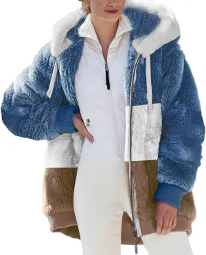 Winter Coats for Women Plus Size Fleece Hooded Jacket Long Sleeve Sherpa Jacket Full Zip Hoodies Winter Clothes