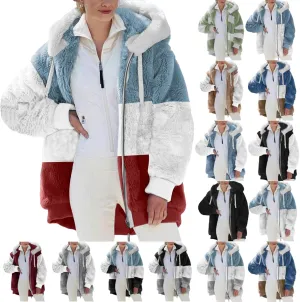 Winter Coats for Women Plus Size Fleece Hooded Jacket Long Sleeve Sherpa Jacket Full Zip Hoodies Winter Clothes