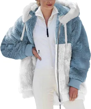 Winter Coats for Women Plus Size Fleece Hooded Jacket Long Sleeve Sherpa Jacket Full Zip Hoodies Winter Clothes