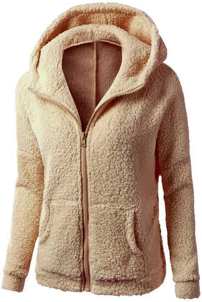 Winter Coats for Women Zip Up Fleece Lined Sherpa Jacket Warm Plush Hooded Jackets Trendy Y2K Teddy Fuzzy Outerwear