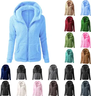 Winter Coats for Women Zip Up Fleece Lined Sherpa Jacket Warm Plush Hooded Jackets Trendy Y2K Teddy Fuzzy Outerwear