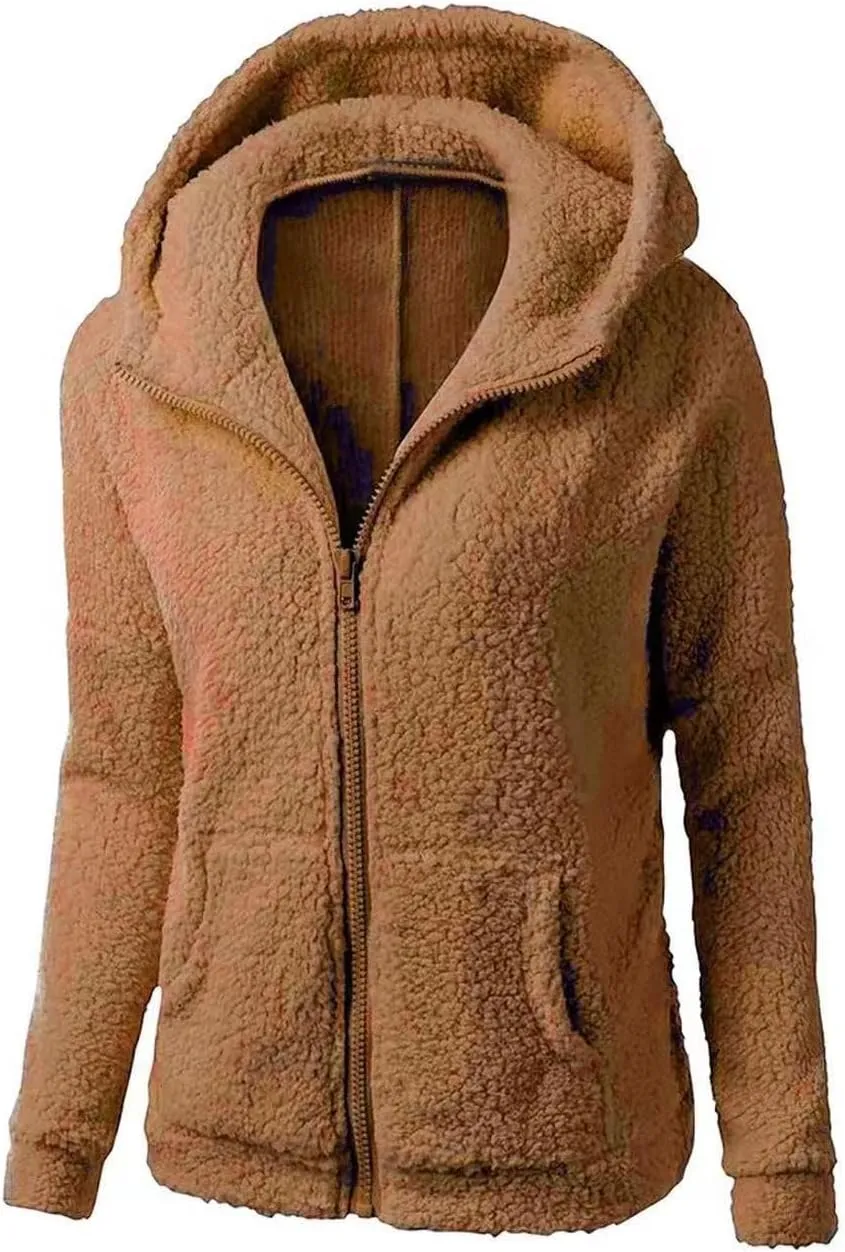 Winter Coats for Women Zip Up Fleece Lined Sherpa Jacket Warm Plush Hooded Jackets Trendy Y2K Teddy Fuzzy Outerwear