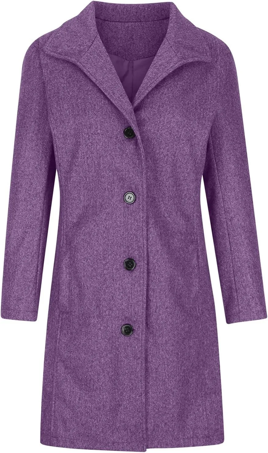 Winter Pea Coat for Women Dressy Single Breasted Long Trench Coat Casual Stand Collar Thicken Warm Overcoat