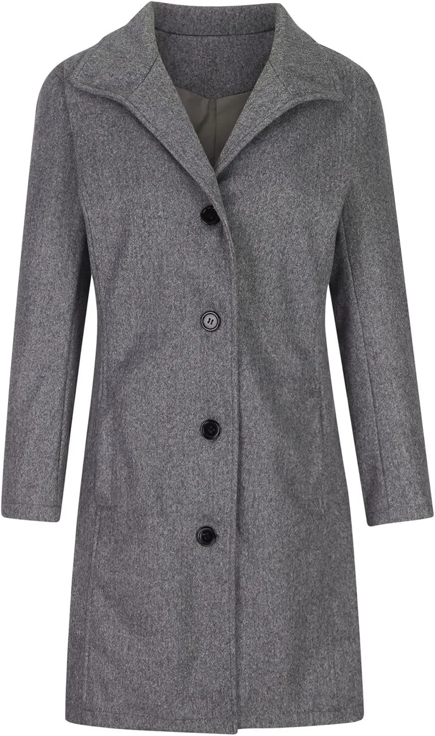 Winter Pea Coat for Women Dressy Single Breasted Long Trench Coat Casual Stand Collar Thicken Warm Overcoat