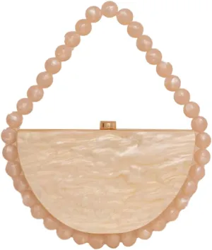 Women Acrylic Evening Clutch Purse Half Round Handbag for Wedding Party Cocktail Stylish Pearl Chain Evening Bag