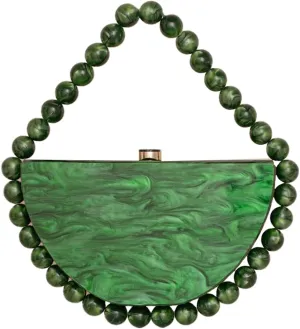 Women Acrylic Evening Clutch Purse Half Round Handbag for Wedding Party Cocktail Stylish Pearl Chain Evening Bag